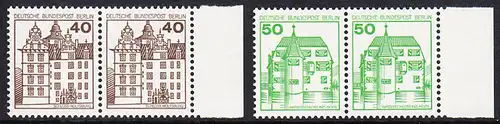 BERLIN 1980 Michel-Nummer 614-615 postfrisch SATZ(2) horiz.PAARE RÄNDER rechts - Burgen & Schlösser: Renaissance-Schloss Wolfsburg / Wasserschloß Inzlingen