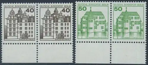 BERLIN 1980 Michel-Nummer 614-615 postfrisch SATZ(2) horiz.PAARE RÄNDER unten - Burgen & Schlösser: Renaissance-Schloss Wolfsburg / Wasserschloß Inzlingen