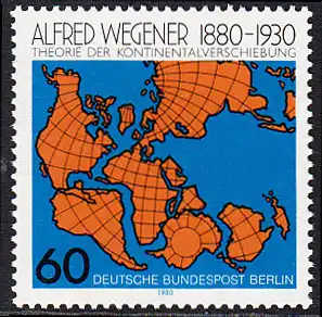 BERLIN 1980 Michel-Nummer 616 postfrisch EINZELMARKE - Alfred Wegener, Geophysiker und Meteorologe