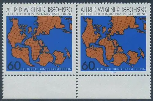 BERLIN 1980 Michel-Nummer 616 postfrisch horiz.PAAR RAND unten - Alfred Wegener, Geophysiker und Meteorologe