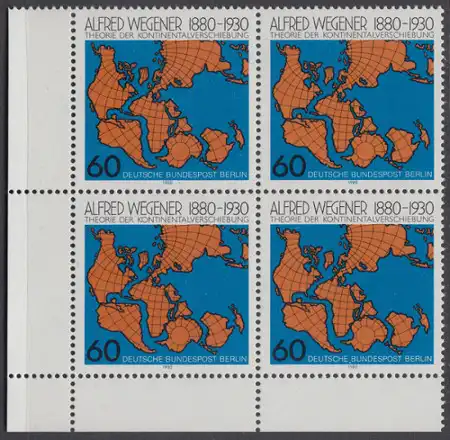 BERLIN 1980 Michel-Nummer 616 postfrisch BLOCK ECKRAND unten links - Alfred Wegener, Geophysiker und Meteorologe