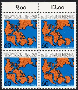 BERLIN 1980 Michel-Nummer 616 postfrisch BLOCK RÄNDER oben - Alfred Wegener, Geophysiker und Meteorologe