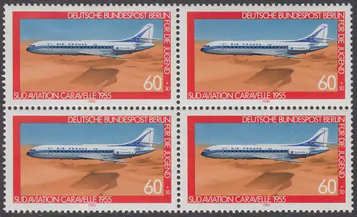 BERLIN 1980 Michel-Nummer 619 postfrisch BLOCK - Luftfahrt: Verkehrsflugzeug Sud Aviation Caravelle
