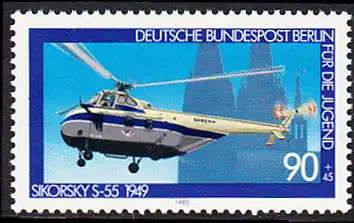 BERLIN 1980 Michel-Nummer 620 postfrisch EINZELMARKE - Luftfahrt: Hubschrauber Sikorsky S-55