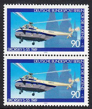 BERLIN 1980 Michel-Nummer 620 postfrisch vert.PAAR - Luftfahrt: Hubschrauber Sikorsky S-55