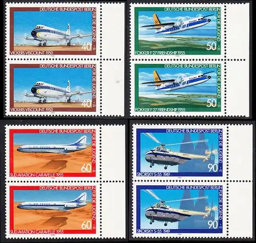 BERLIN 1980 Michel-Nummer 617-620 postfrisch SATZ(4) vert.PAARE RÄNDER rechts - Luftfahrt