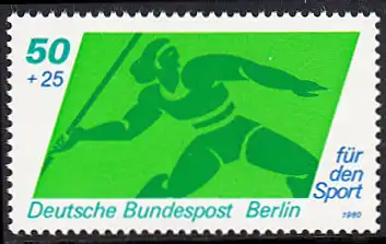 BERLIN 1980 Michel-Nummer 621 postfrisch EINZELMARKE - Sporthilfe: Speerwerfen
