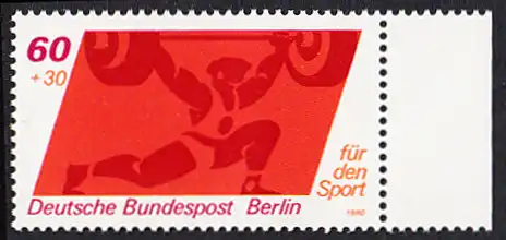 BERLIN 1980 Michel-Nummer 622 postfrisch EINZELMARKE RAND rechts - Sporthilfe: Gewichtheben