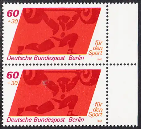 BERLIN 1980 Michel-Nummer 622 postfrisch vert.PAAR RAND rechts - Sporthilfe: Gewichtheben