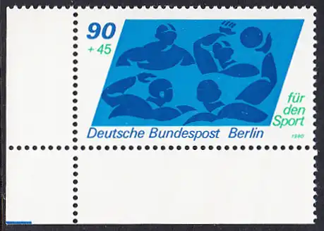 BERLIN 1980 Michel-Nummer 623 postfrisch EINZELMARKE ECKRAND unten links - Sporthilfe: Wasserball