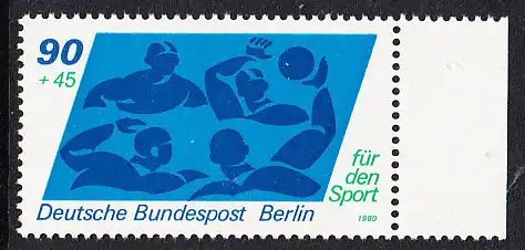 BERLIN 1980 Michel-Nummer 623 postfrisch EINZELMARKE RAND rechts - Sporthilfe: Wasserball