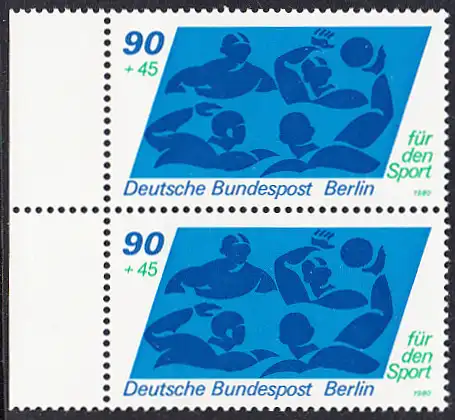 BERLIN 1980 Michel-Nummer 623 postfrisch vert.PAAR RAND links - Sporthilfe: Wasserball