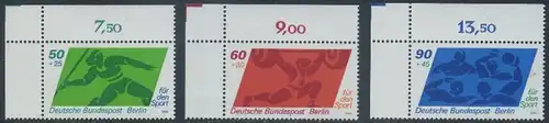 BERLIN 1980 Michel-Nummer 621-623 postfrisch SATZ(3) EINZELMARKEN ECKRÄNDER oben links - Sporthilfe