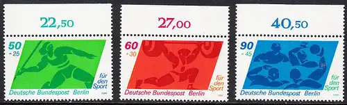 BERLIN 1980 Michel-Nummer 621-623 postfrisch SATZ(3) EINZELMARKEN RÄNDER oben (a) - Sporthilfe