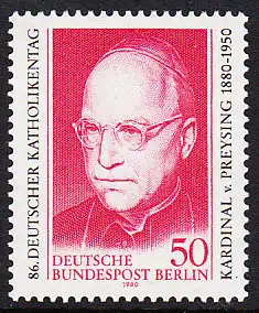 BERLIN 1980 Michel-Nummer 624 postfrisch EINZELMARKE - Kardinal Konrad Graf von Preysing-Lichtenegg-Moos, Bischof von Berlin