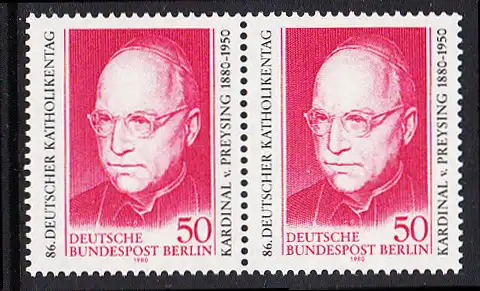 BERLIN 1980 Michel-Nummer 624 postfrisch horiz.PAAR - Kardinal Konrad Graf von Preysing-Lichtenegg-Moos, Bischof von Berlin
