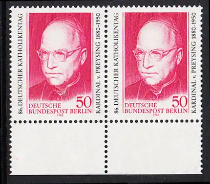 BERLIN 1980 Michel-Nummer 624 postfrisch horiz.PAAR RAND unten - Kardinal Konrad Graf von Preysing-Lichtenegg-Moos, Bischof von Berlin