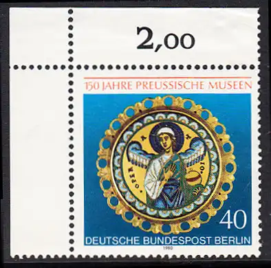 BERLIN 1980 Michel-Nummer 625 postfrisch EINZELMARKE ECKRAND oben links - Preußische Museen, Berlin: Operatio