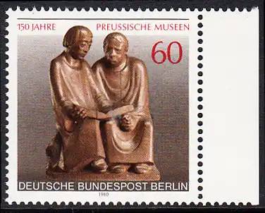 BERLIN 1980 Michel-Nummer 626 postfrisch EINZELMARKE RAND rechts - Preußische Museen, Berlin: Lesende Mönche