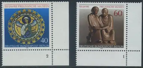 BERLIN 1980 Michel-Nummer 625-626 postfrisch SATZ(2) EINZELMARKEN ECKRÄNDER unten rechts (FN) - Preußische Museen, Berlin: Operatio / Lesende Mönche