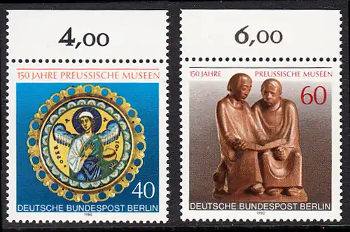 BERLIN 1980 Michel-Nummer 625-626 postfrisch SATZ(2) EINZELMARKEN RÄNDER oben (a) - Preußische Museen, Berlin: Operatio / Lesende Mönche