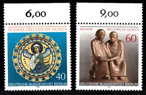 BERLIN 1980 Michel-Nummer 625-626 postfrisch SATZ(2) EINZELMARKEN RÄNDER oben (b) - Preußische Museen, Berlin: Operatio / Lesende Mönche