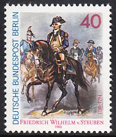 BERLIN 1980 Michel-Nummer 628 postfrisch EINZELMARKE - Friedrich Wilhelm von Steuben, General der amerikanischen Kontinentalarmee