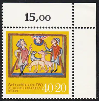 BERLIN 1980 Michel-Nummer 633 postfrisch EINZELMARKE ECKRAND oben rechts - Weihnachten