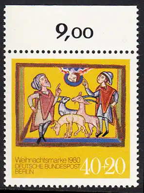 BERLIN 1980 Michel-Nummer 633 postfrisch EINZELMARKE RAND oben (b) - Weihnachten