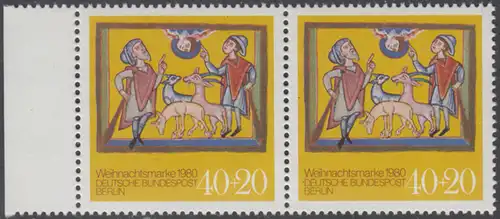 BERLIN 1980 Michel-Nummer 633 postfrisch horiz.PAAR RAND links - Weihnachten