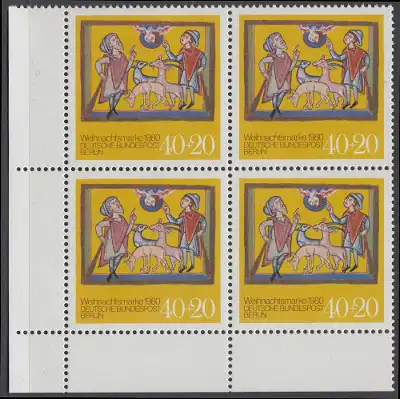 BERLIN 1980 Michel-Nummer 633 postfrisch BLOCK ECKRAND unten links - Weihnachten