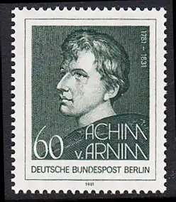BERLIN 1981 Michel-Nummer 637 postfrisch EINZELMARKE - Achim von Arnim, Dichter