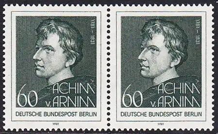 BERLIN 1981 Michel-Nummer 637 postfrisch horiz.PAAR - Achim von Arnim, Dichter