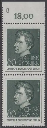 BERLIN 1981 Michel-Nummer 637 postfrisch vert.PAAR RAND oben - Achim von Arnim, Dichter