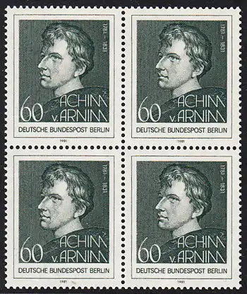 BERLIN 1981 Michel-Nummer 637 postfrisch BLOCK - Achim von Arnim, Dichter