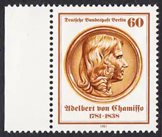 BERLIN 1981 Michel-Nummer 638 postfrisch EINZELMARKE RAND links - Adelbert von Chamisso. Dichter und Naturforscher