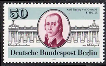 BERLIN 1981 Michel-Nummer 639 postfrisch EINZELMARKE - Karl Philipp von Gontard, Architekt