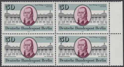 BERLIN 1981 Michel-Nummer 639 postfrisch BLOCK RÄNDER rechts - Karl Philipp von Gontard, Architekt