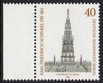 BERLIN 1981 Michel-Nummer 640 postfrisch EINZELMARKE RAND links - Karl Friedrich Schinkel, Baumeister und Maler