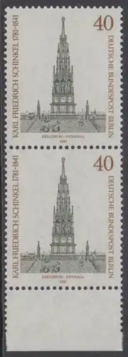 BERLIN 1981 Michel-Nummer 640 postfrisch vert.PAAR RAND unten - Karl Friedrich Schinkel, Baumeister und Maler
