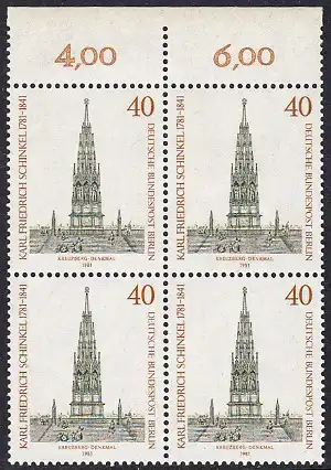 BERLIN 1981 Michel-Nummer 640 postfrisch BLOCK RÄNDER oben (a) - Karl Friedrich Schinkel, Baumeister und Maler
