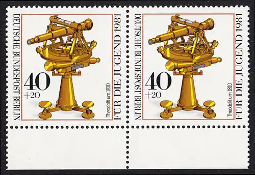 BERLIN 1981 Michel-Nummer 641 postfrisch horiz.PAAR RAND unten - Optische Instrumente: Theodolit