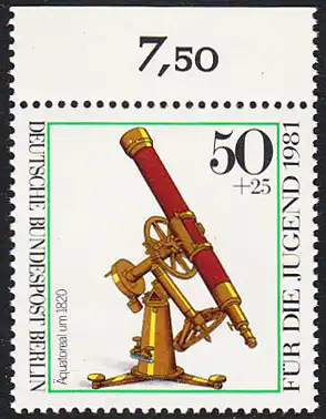 BERLIN 1981 Michel-Nummer 642 postfrisch EINZELMARKE RAND oben - Optische Instrumente: Äquatoreal
