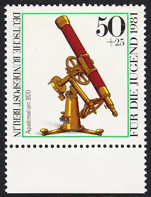 BERLIN 1981 Michel-Nummer 642 postfrisch EINZELMARKE RAND unten - Optische Instrumente: Äquatoreal