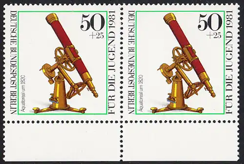 BERLIN 1981 Michel-Nummer 642 postfrisch horiz.PAAR RAND unten - Optische Instrumente: Äquatoreal