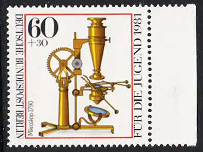 BERLIN 1981 Michel-Nummer 643 postfrisch EINZELMARKE RAND rechts - Optische Instrumente: Äquatoreal