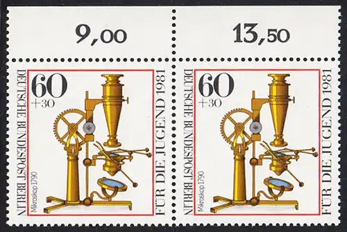 BERLIN 1981 Michel-Nummer 643 postfrisch horiz.PAAR RAND oben - Optische Instrumente: Äquatoreal