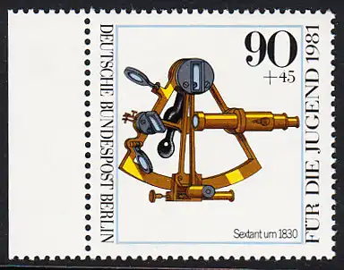 BERLIN 1981 Michel-Nummer 644 postfrisch EINZELMARKE RAND links - Optische Instrumente: Äquatoreal