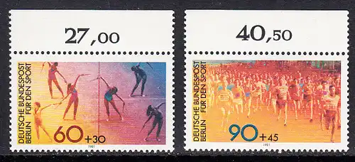 BERLIN 1981 Michel-Nummer 645-646 postfrisch SATZ(2) EINZELMARKEN RÄNDER oben (a) - Sporthilfe