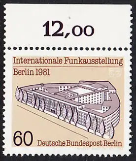 BERLIN 1981 Michel-Nummer 649 postfrisch EINZELMARKE RAND oben - Internationale Funkausstellung (IFA), Berlin